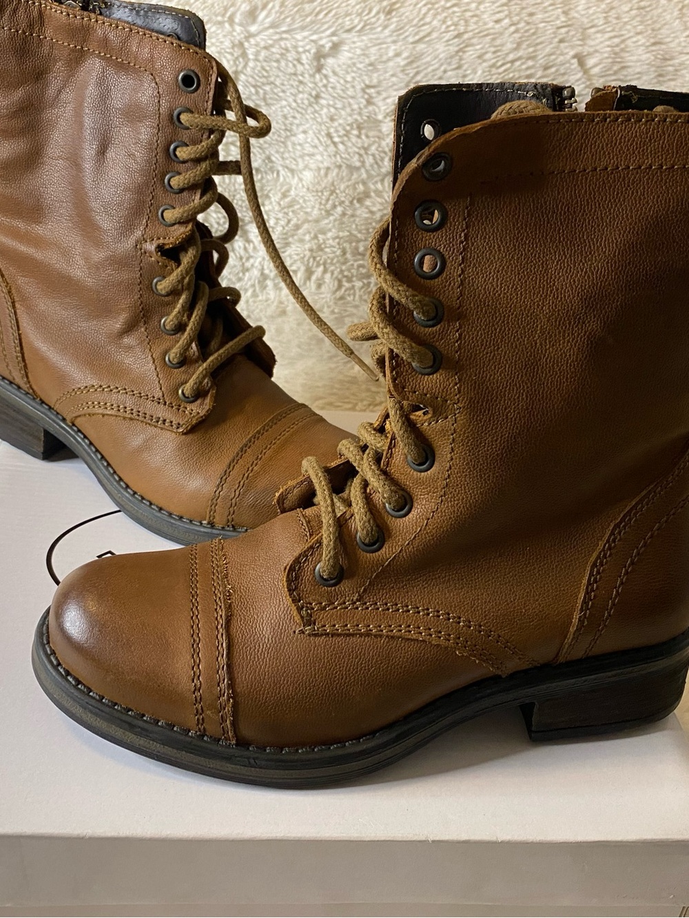 Steve Madden Cognac Lace-Up Combat Boots